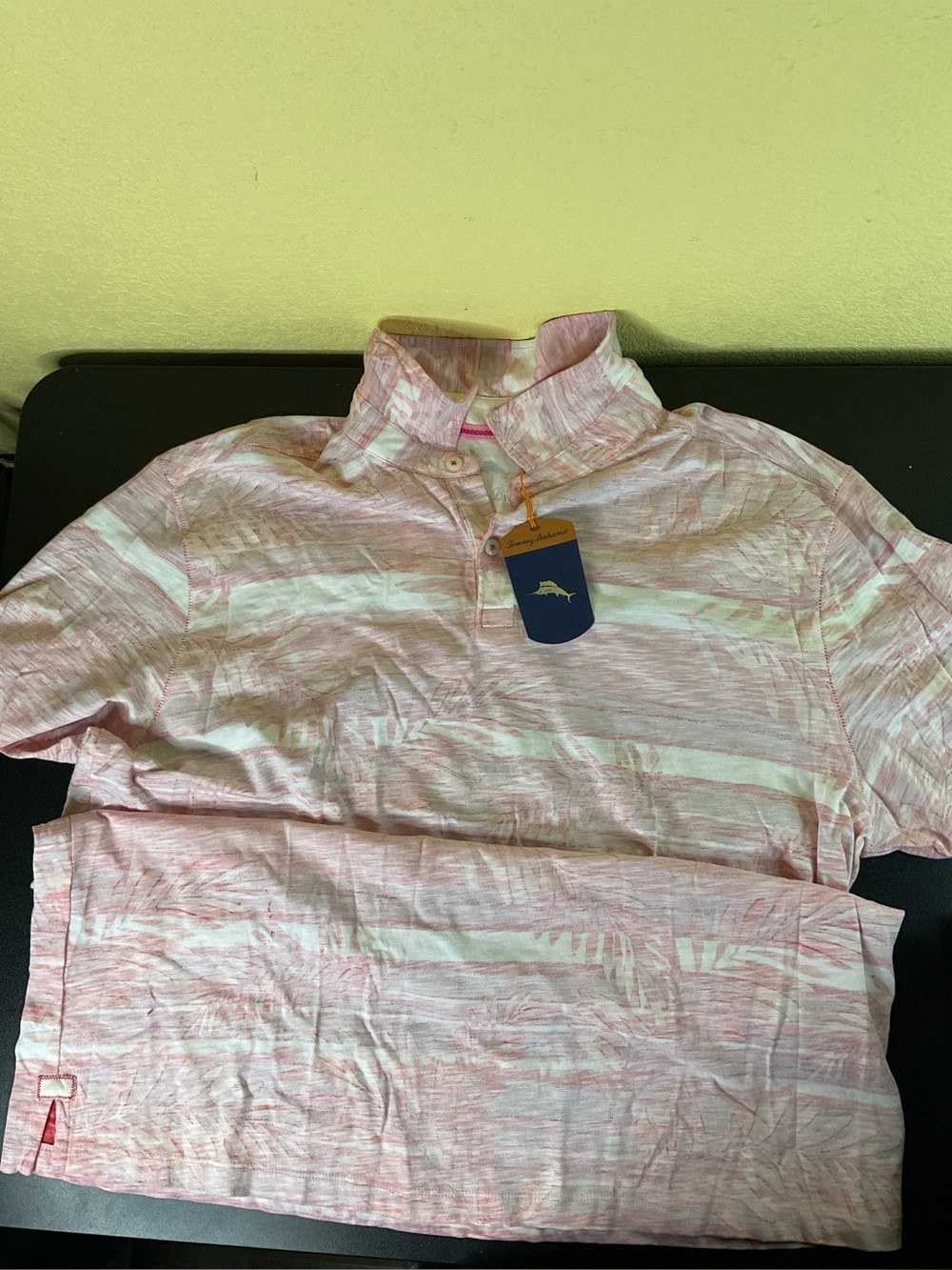 Tommy Bahama Pink and White Striped Polo
